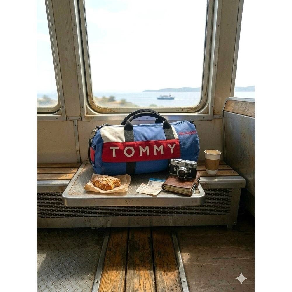 Vintage Tommy Hilfiger Y2K Colorblock Canvas Duffle Weekender Travel Gym Bag